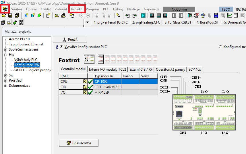 HW konfigurace v projektovem manazeru